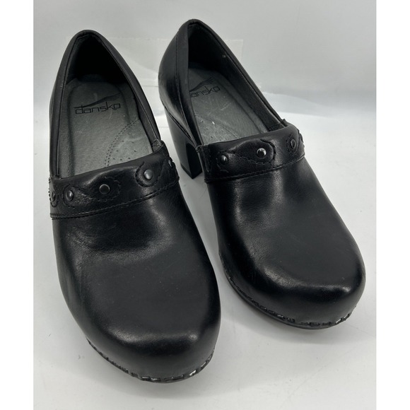 Dansko Riki Black Leather Slip On Clog Studded Strap Women's Size 37 US 7 - Picture 2 of 5